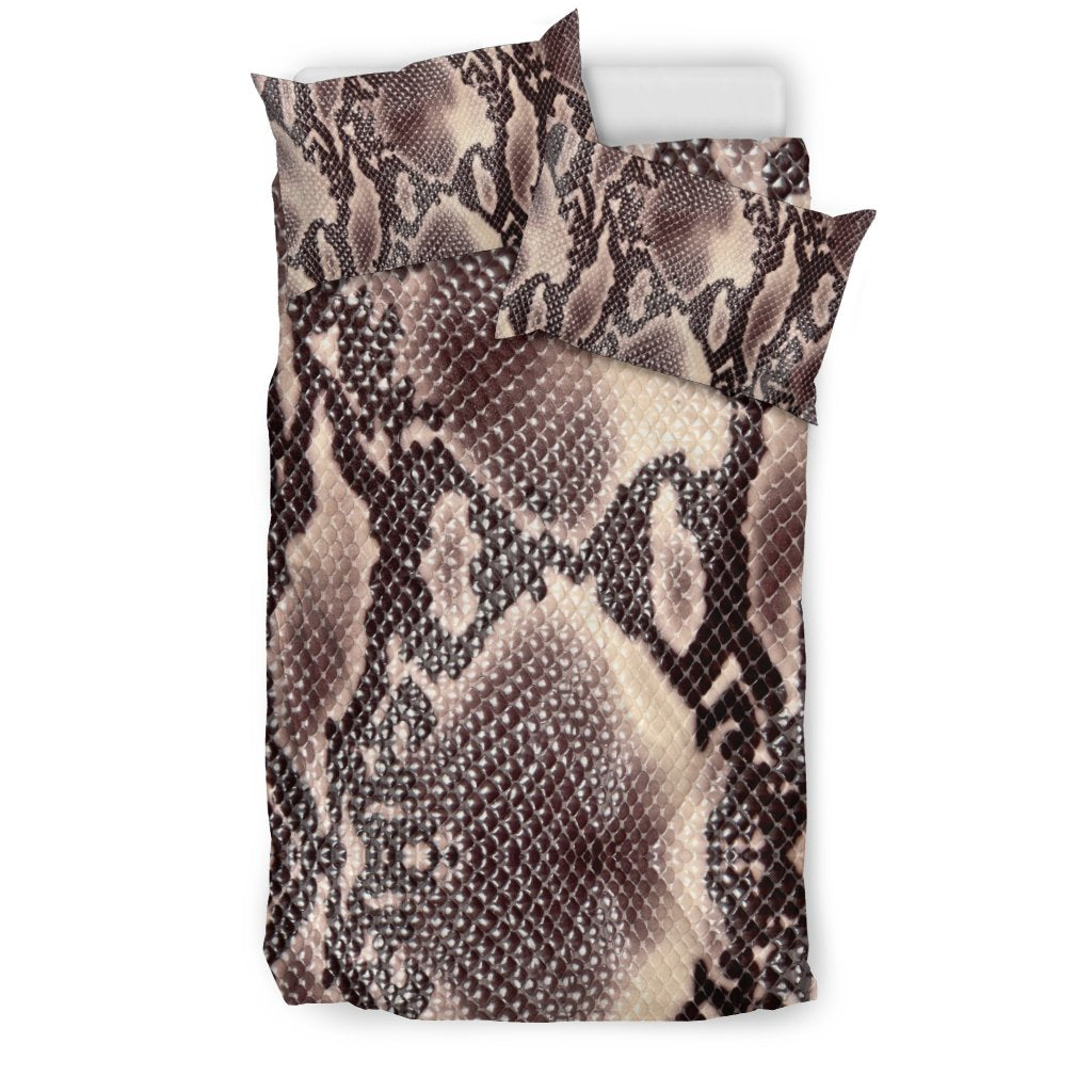 Brown Snakeskin Python Skin Pattern Print Duvet Cover Bedding Set-grizzshop