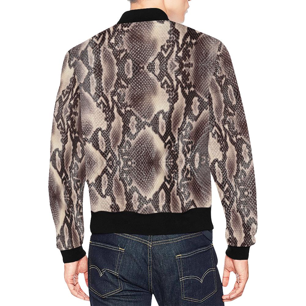Brown Snakeskin Python Skin Pattern Print Men's Bomber Jacket-grizzshop
