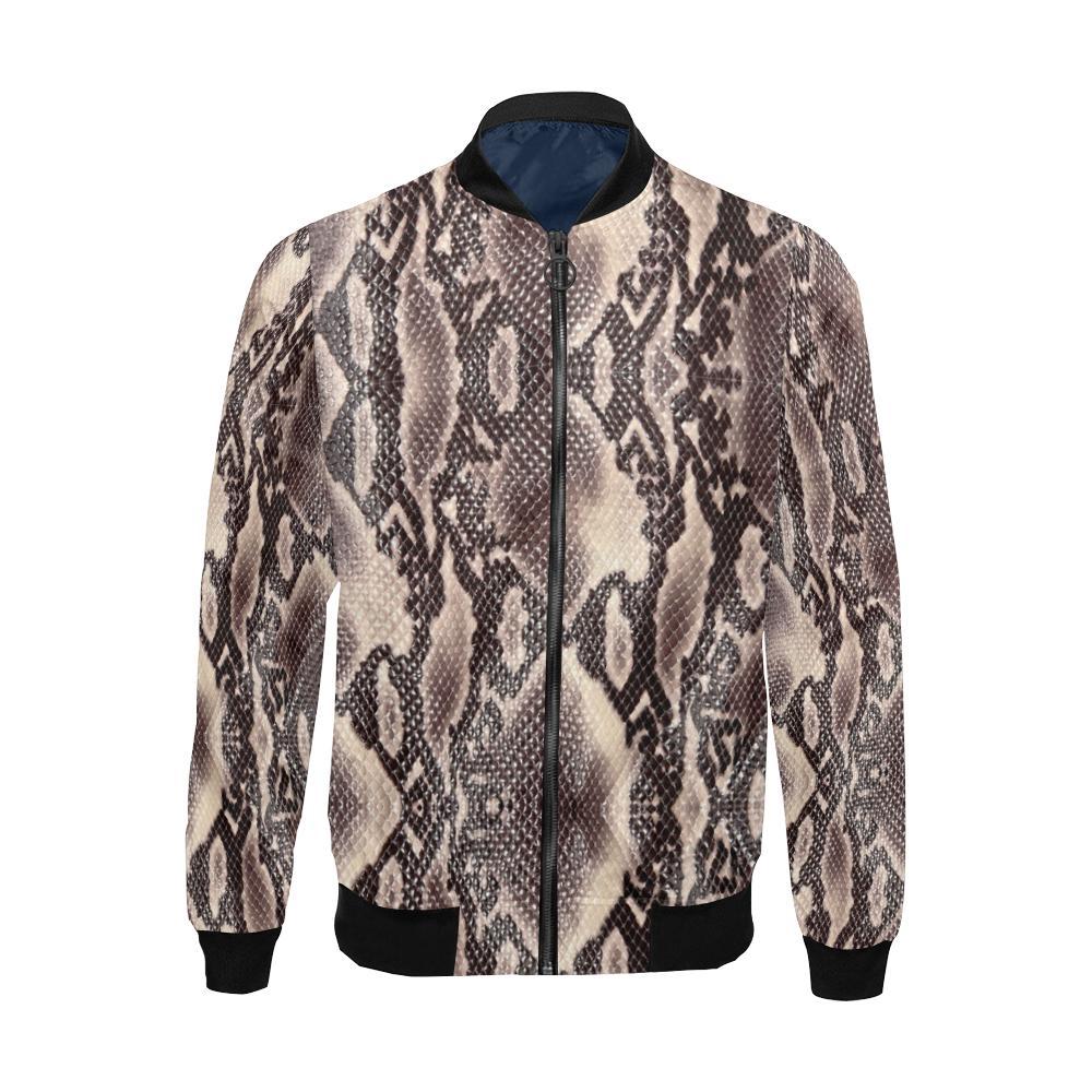 Brown Snakeskin Python Skin Pattern Print Men's Bomber Jacket-grizzshop