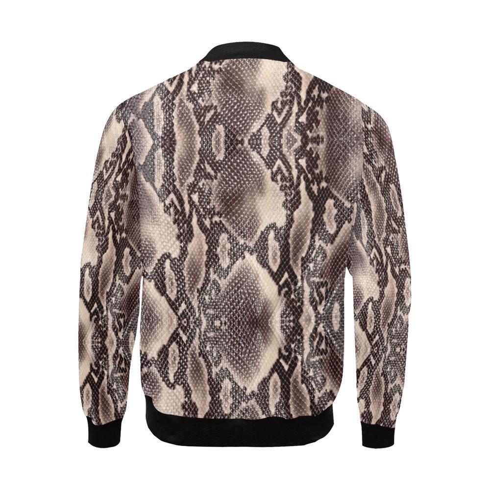 Brown Snakeskin Python Skin Pattern Print Men's Bomber Jacket-grizzshop