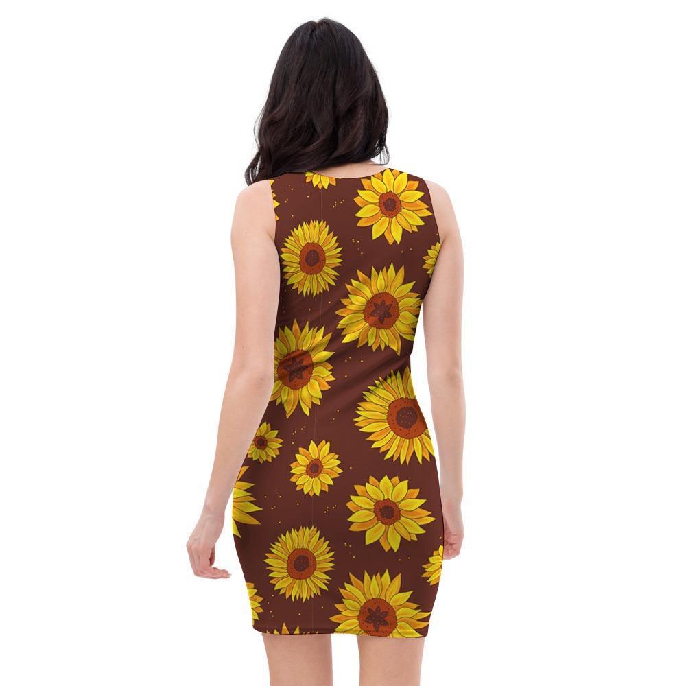 Brown Sunflower Bodycon Dress-grizzshop