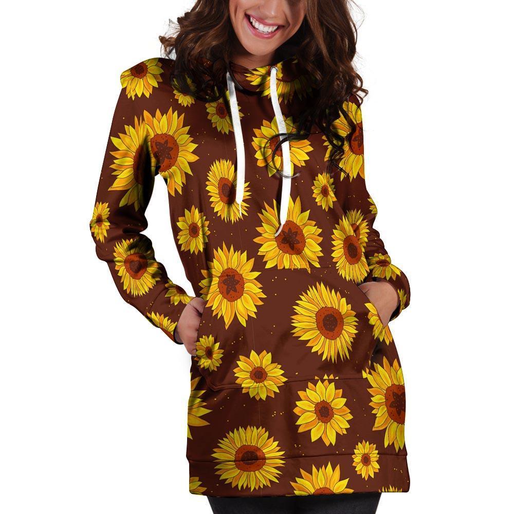 Brown Sunflower Hoodie Dress-grizzshop