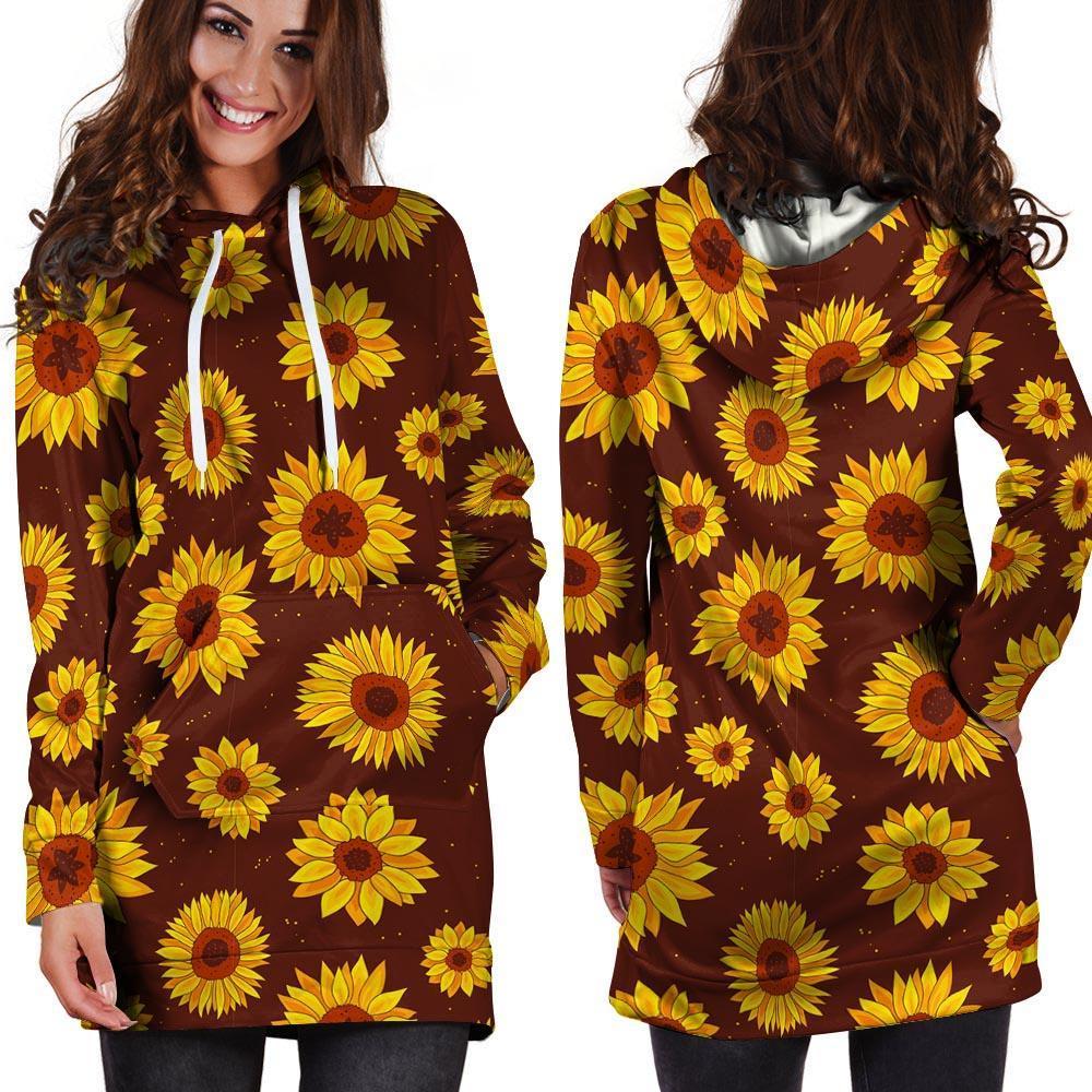 Brown Sunflower Hoodie Dress-grizzshop
