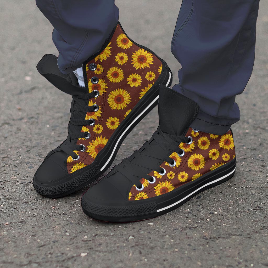 Brown Sunflower Men's High Top Shoes-grizzshop