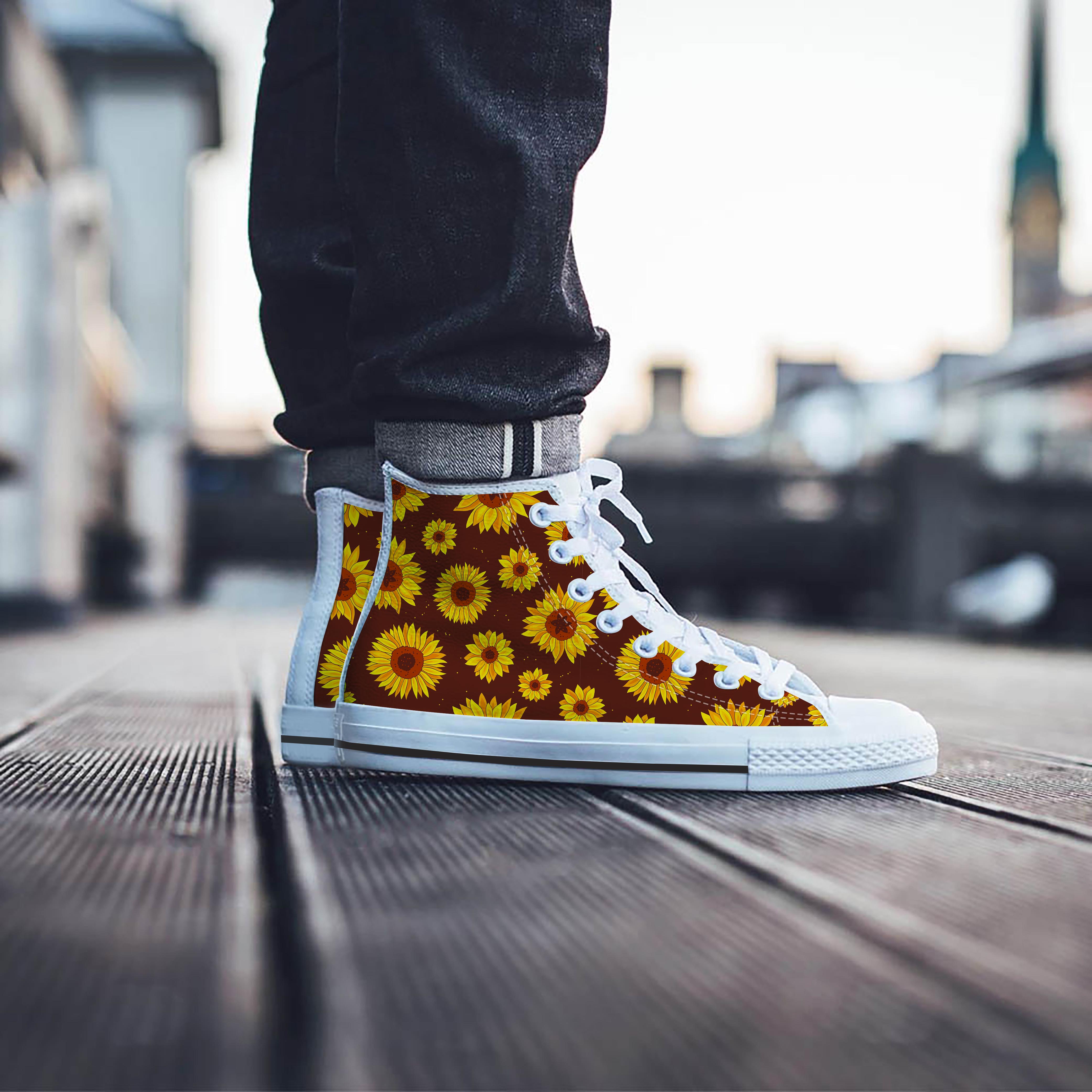 Brown Sunflower Men's High Top Shoes-grizzshop