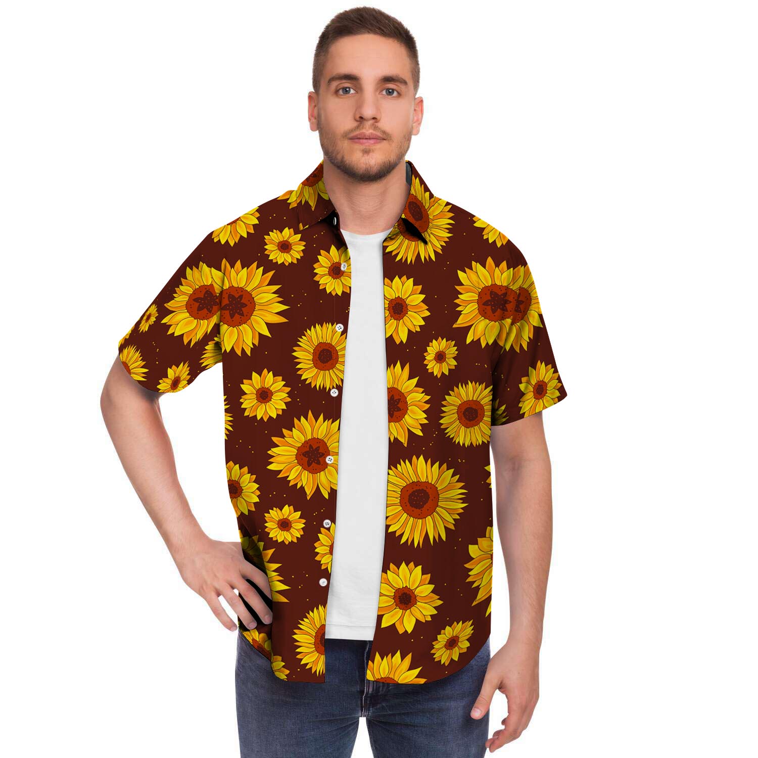 Brown Sunflower Men's Short Sleeve Shirt-grizzshop