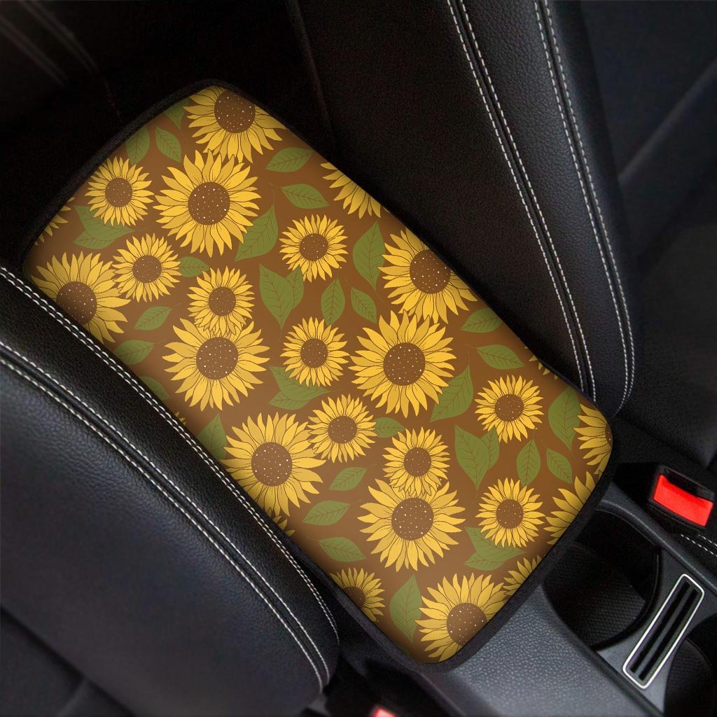 Brown Sunflower Print Car Console Cover-grizzshop