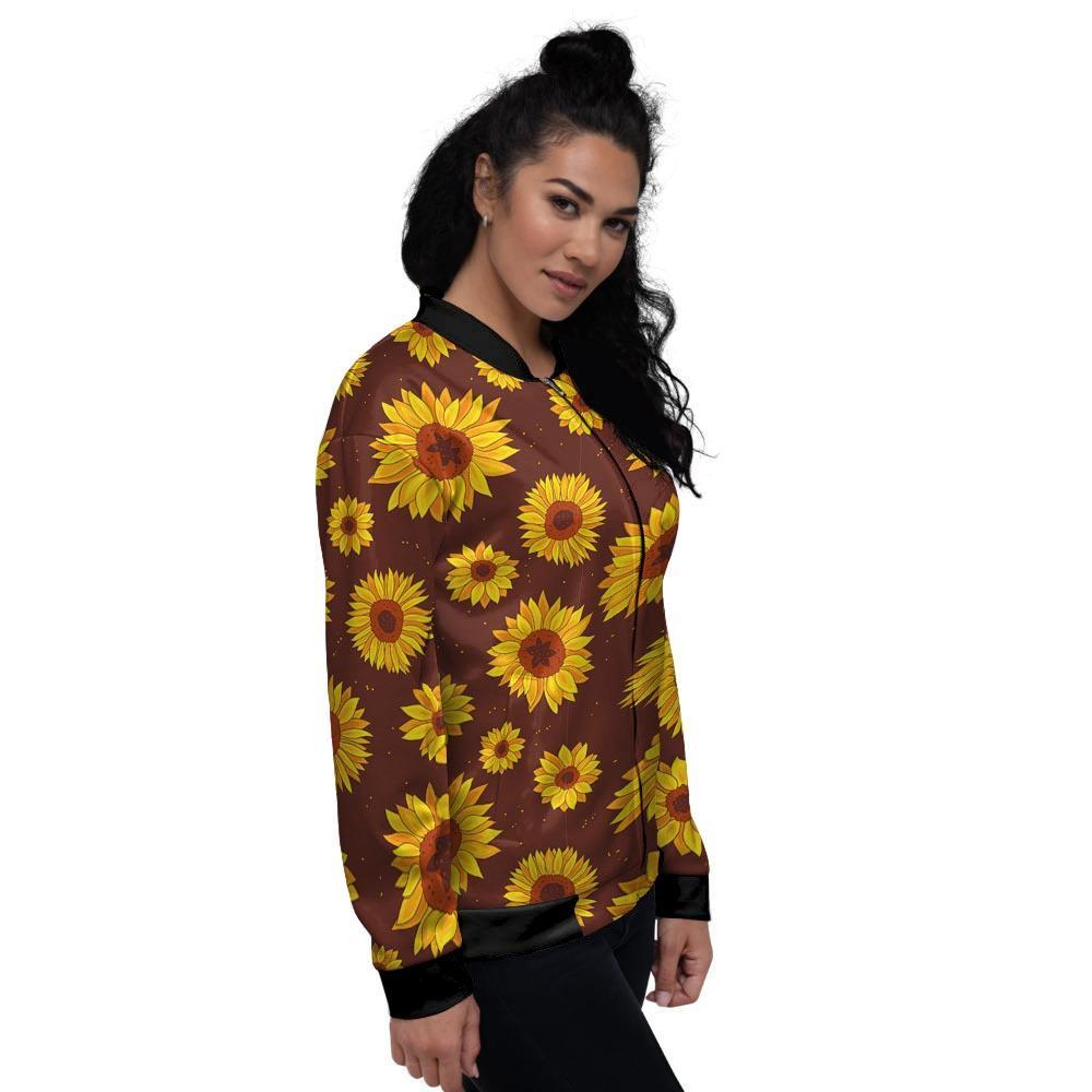 Brown Sunflower Women's Bomber Jacket-grizzshop