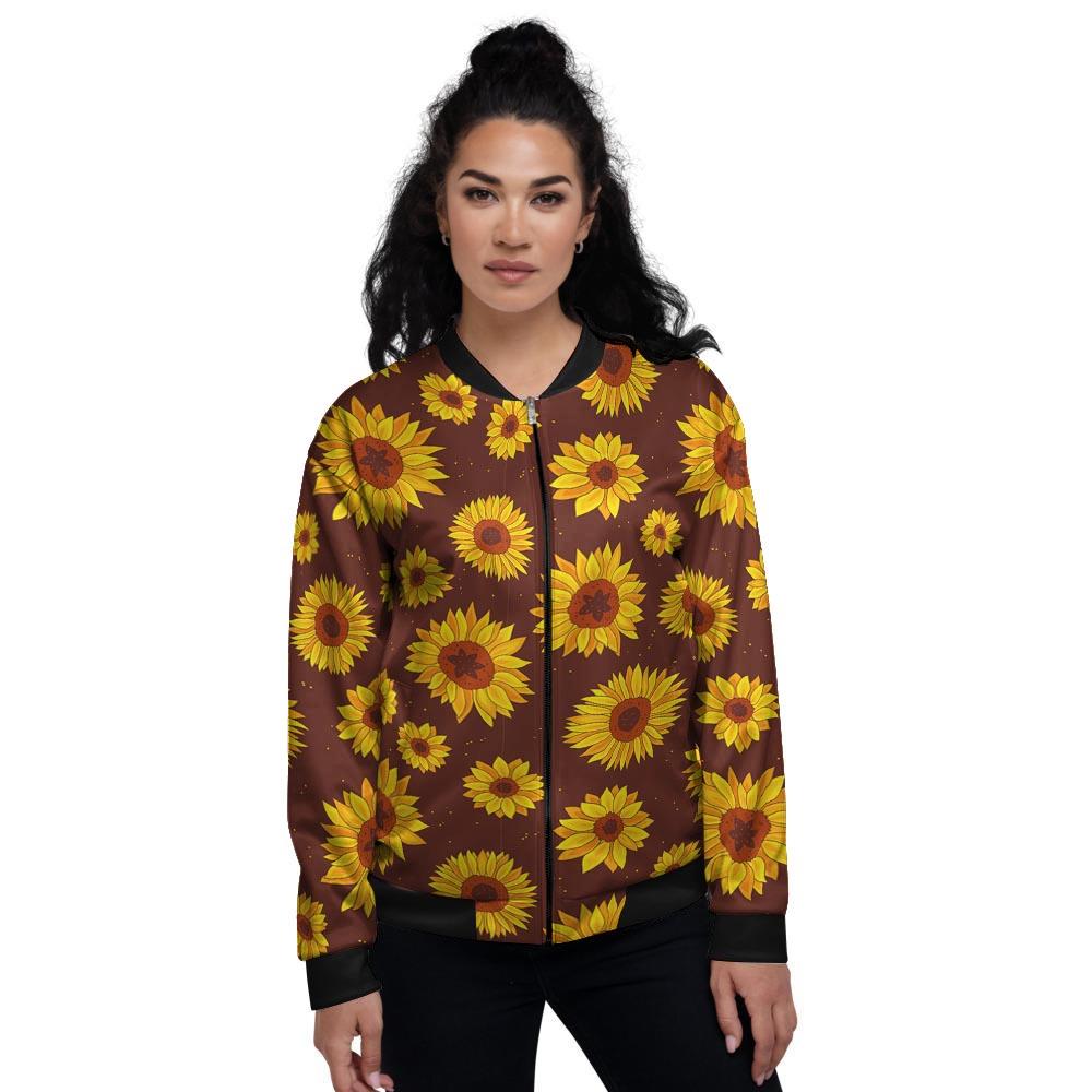 Brown Sunflower Women's Bomber Jacket-grizzshop