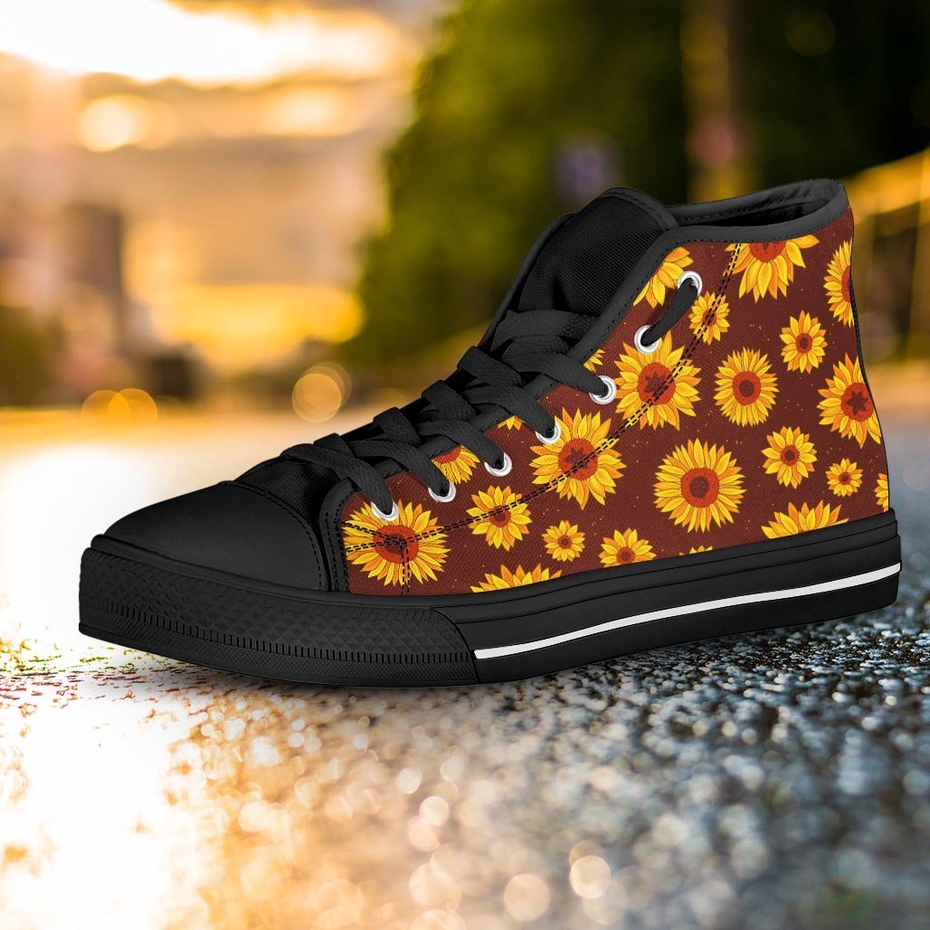 Brown Sunflower Women's High Top Shoes-grizzshop