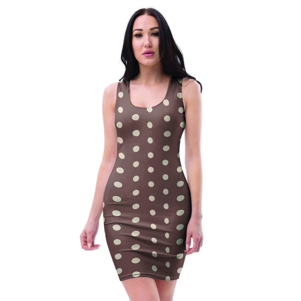 Brown Tiny Polka Dot Bodycon Dress-grizzshop