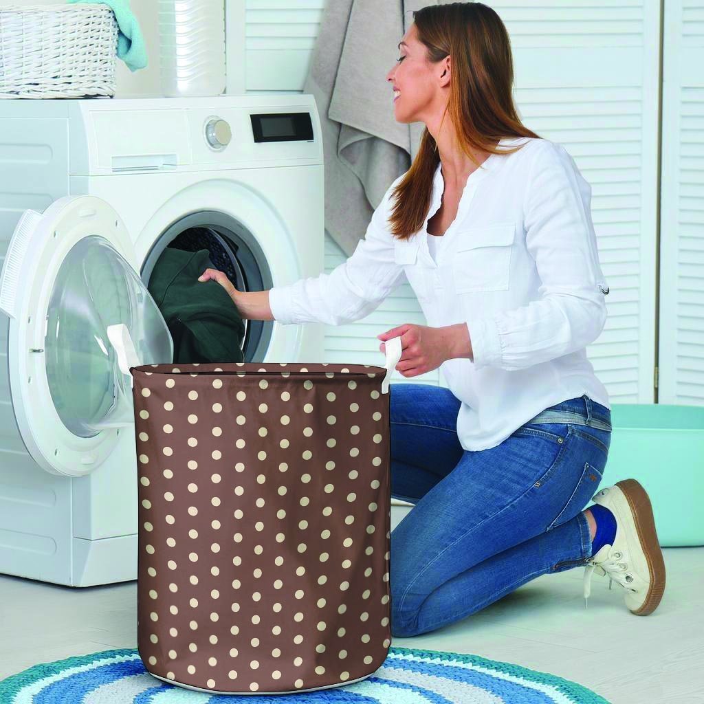 Brown Tiny Polka Dot Laundry Basket-grizzshop