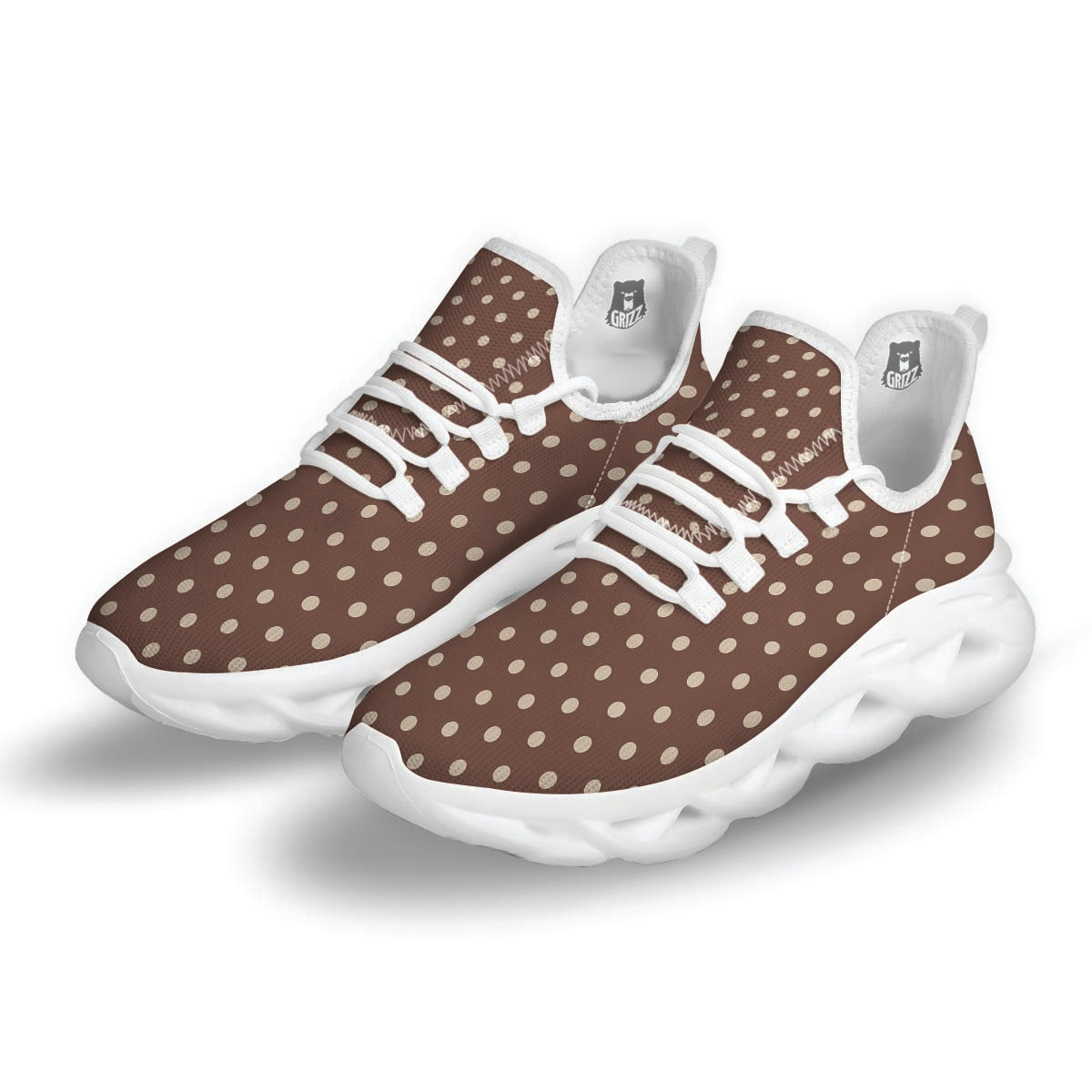 Brown Tiny Polka Dot White Running Shoes-grizzshop