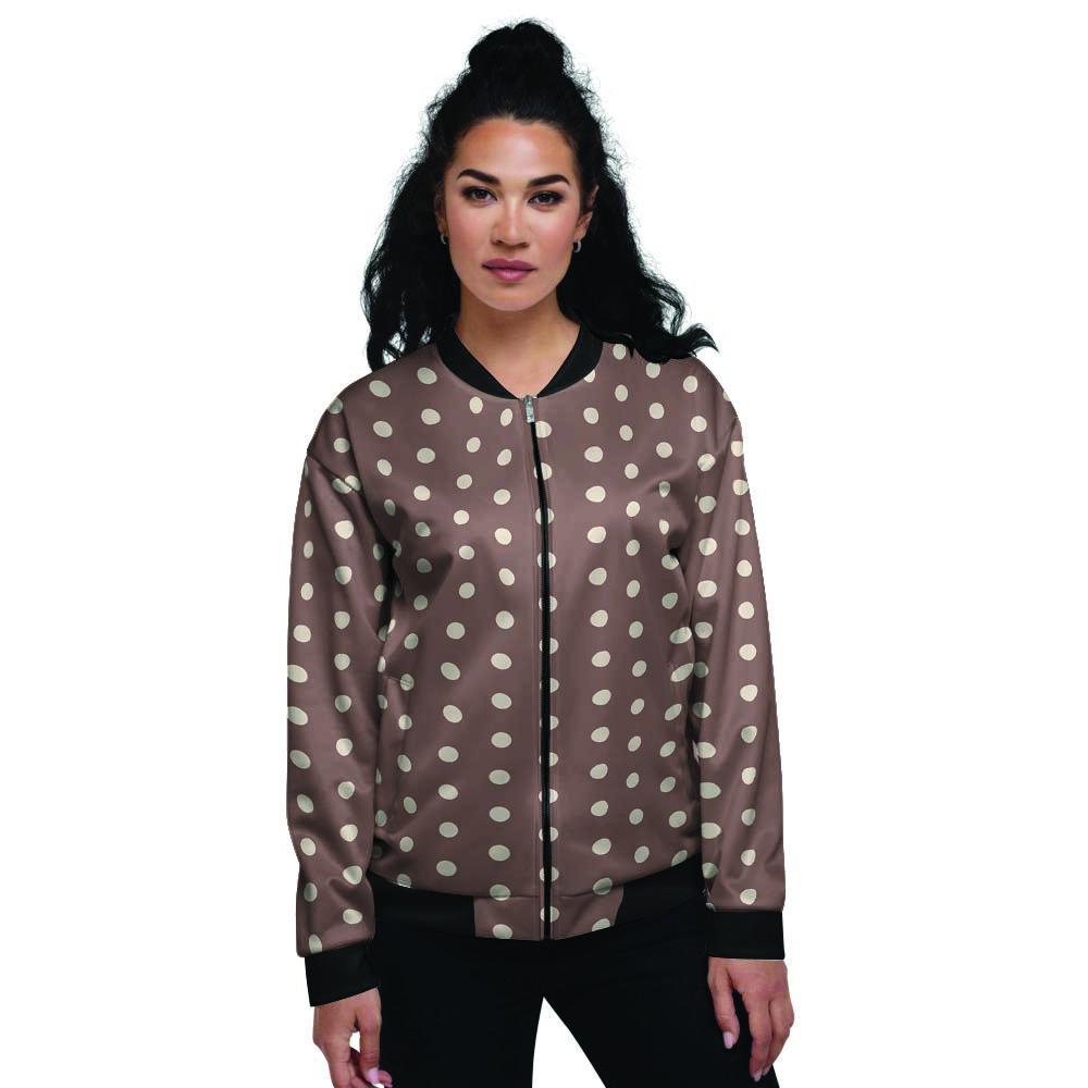 Brown Tiny Polka Dot Women's Bomber Jacket-grizzshop