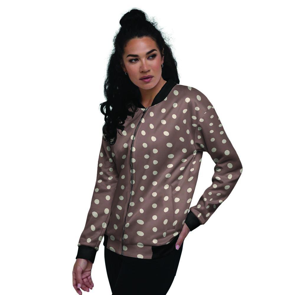 Brown Tiny Polka Dot Women's Bomber Jacket-grizzshop