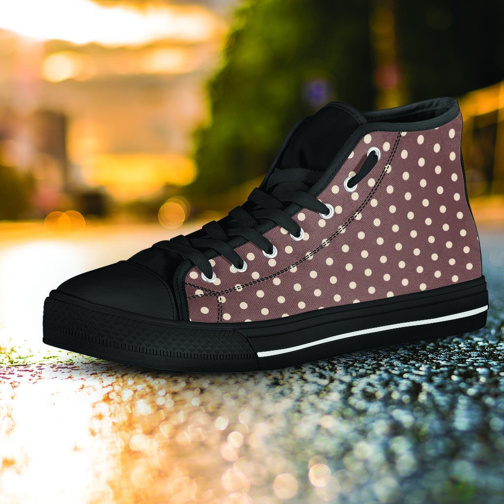 Brown Tiny Polka Dot Women's High Top Shoes-grizzshop
