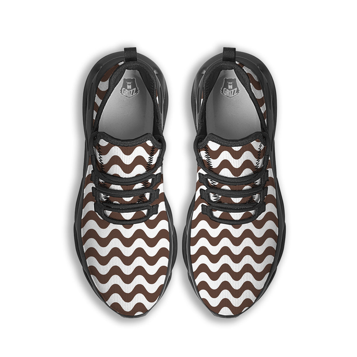 Brown Wave Striped Print Black Running Shoes-grizzshop