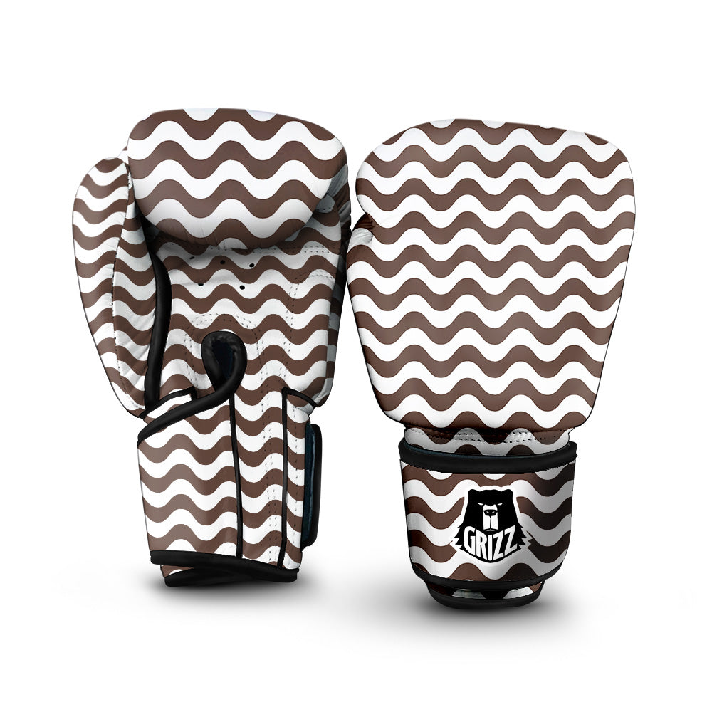 Brown Wave Striped Print Boxing Gloves-grizzshop