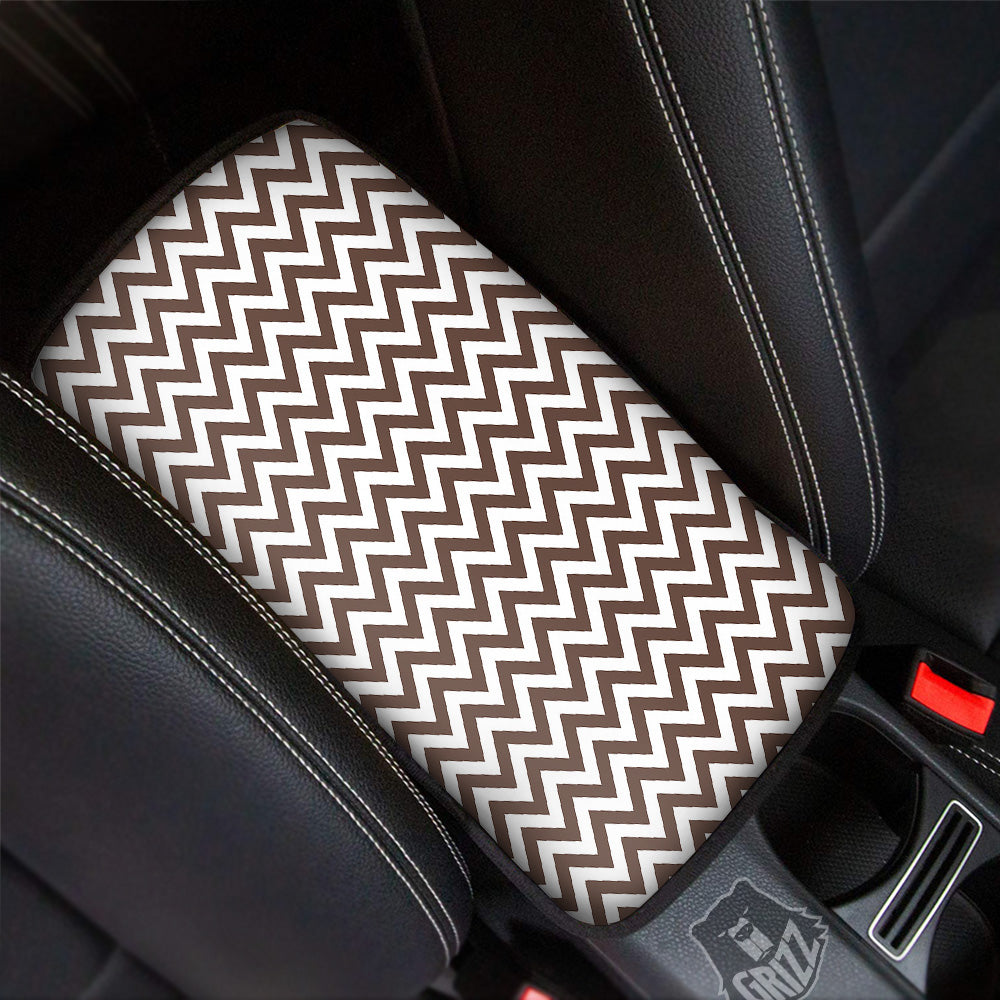 Brown Zigzag Print Pattern Car Center Console Cover-grizzshop