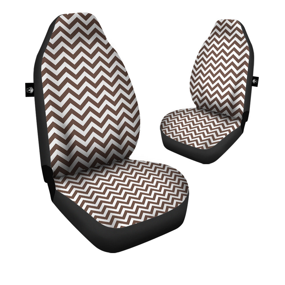 Brown Zigzag Print Pattern Car Seat Covers-grizzshop