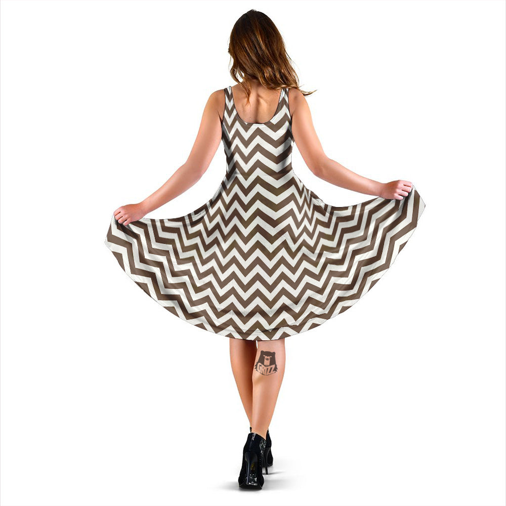 Brown Zigzag Print Pattern Dress-grizzshop