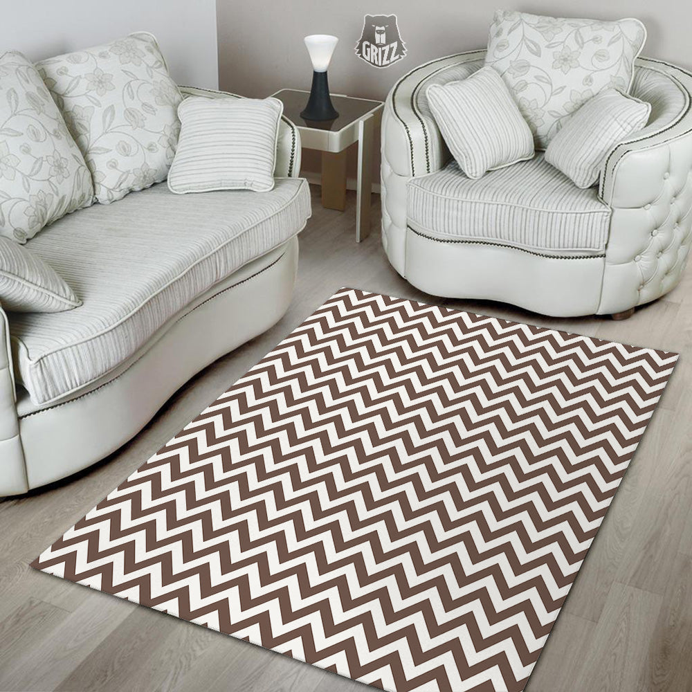 Brown Zigzag Print Pattern Floor Mat-grizzshop