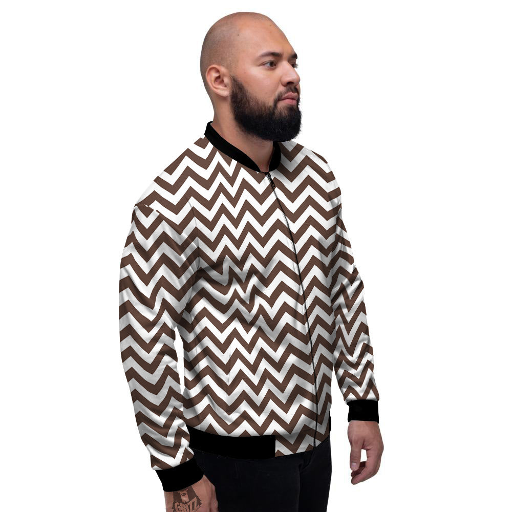Brown Zigzag Print Pattern Men's Bomber Jacket-grizzshop