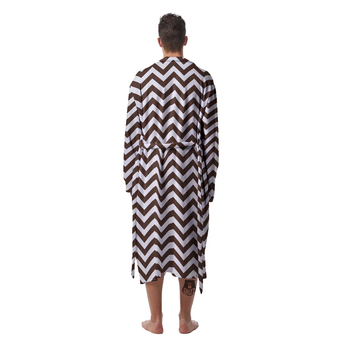 Brown Zigzag Print Pattern Men's Robe-grizzshop