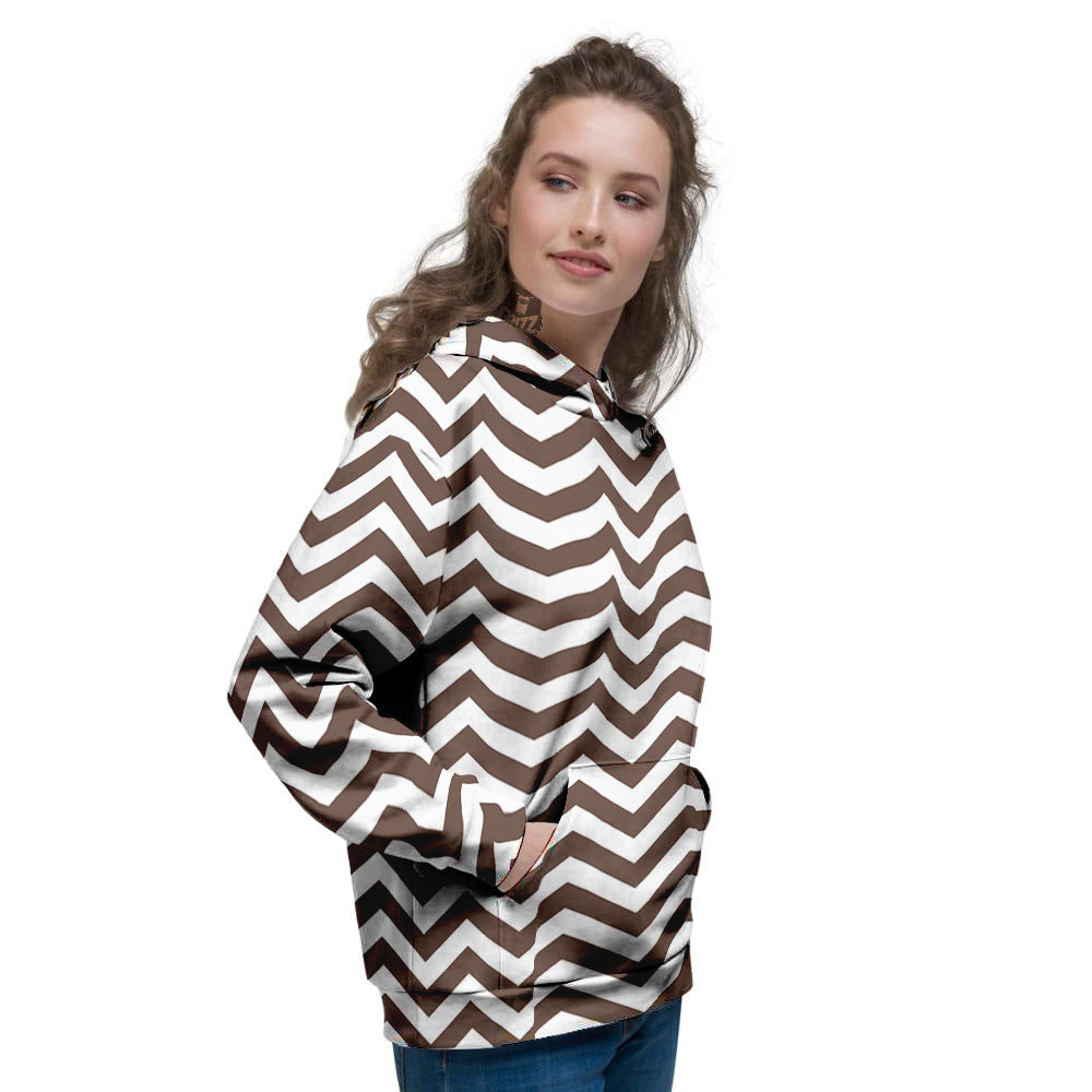 Brown Zigzag Print Pattern Women's Hoodie-grizzshop