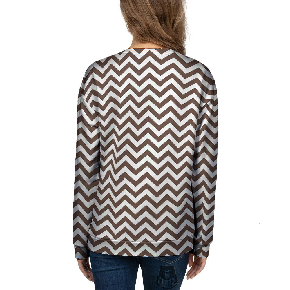 Brown Zigzag Print Pattern Women's Sweatshirt-grizzshop