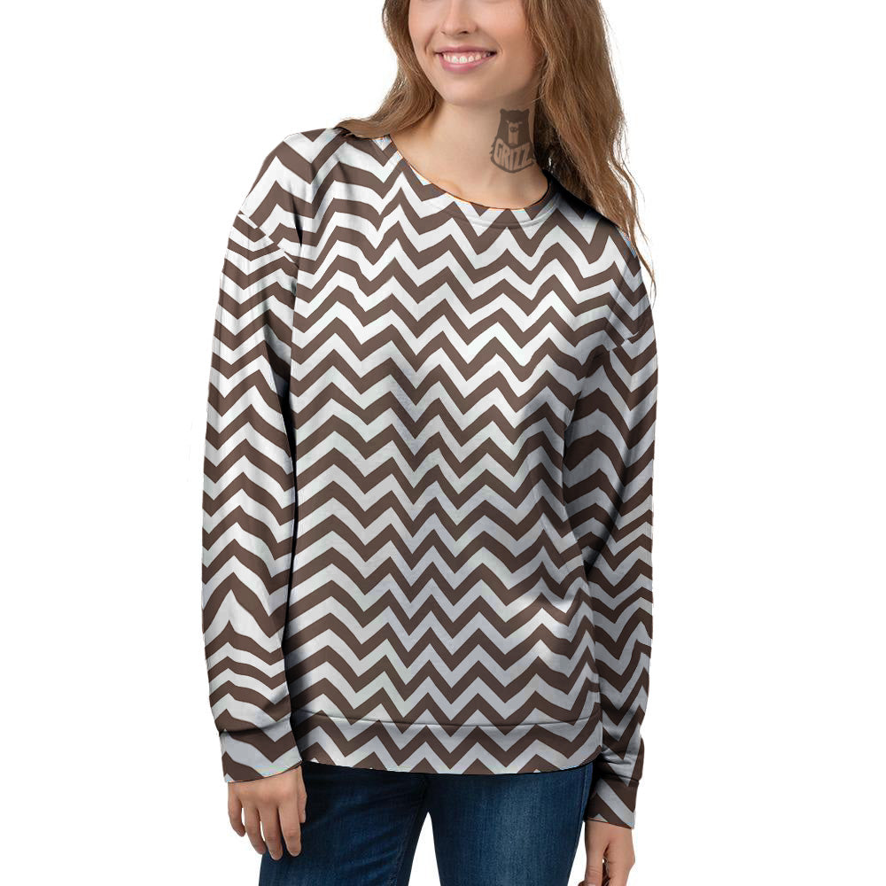 Brown Zigzag Print Pattern Women's Sweatshirt-grizzshop