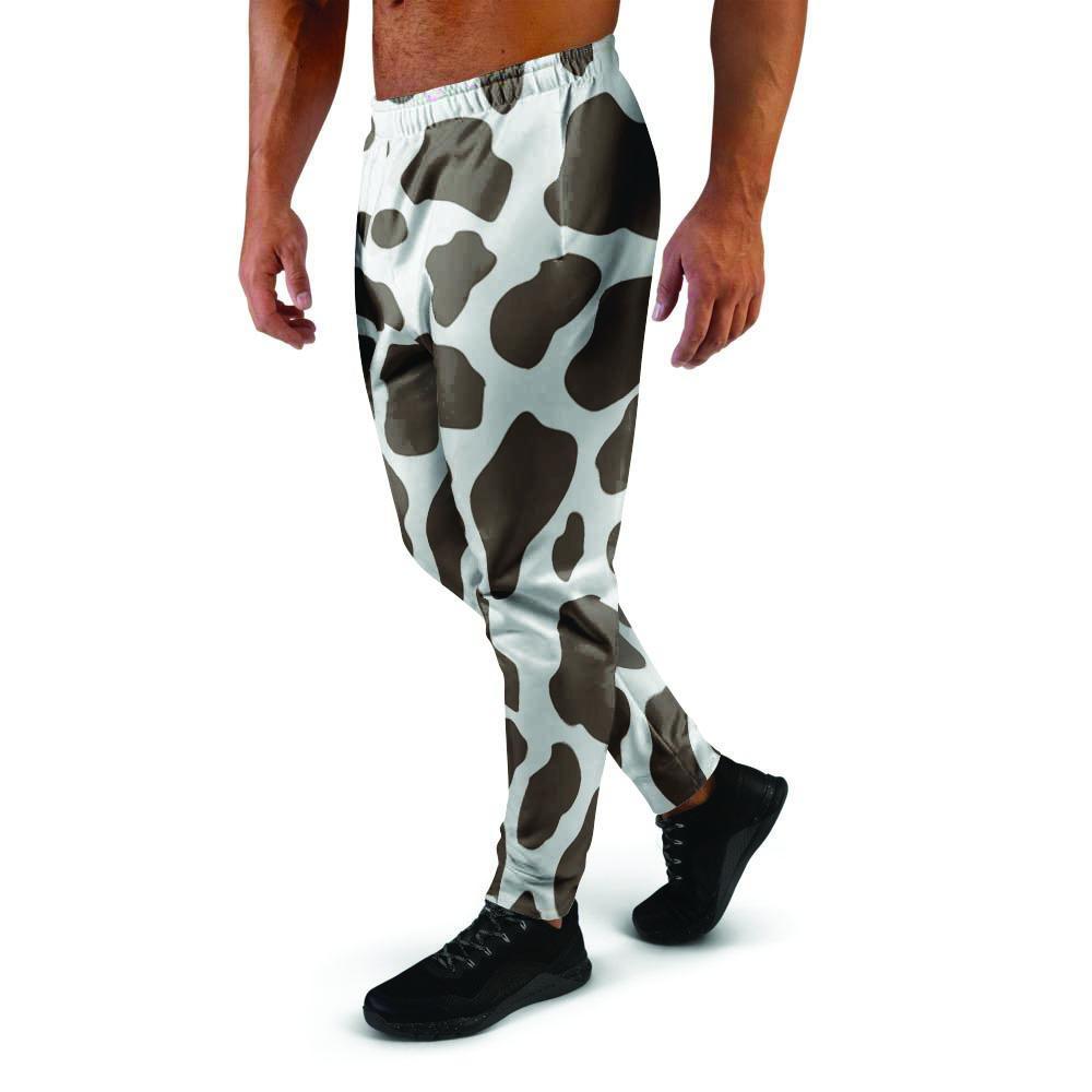 Brown And White Cow Print Men's Joggers-grizzshop