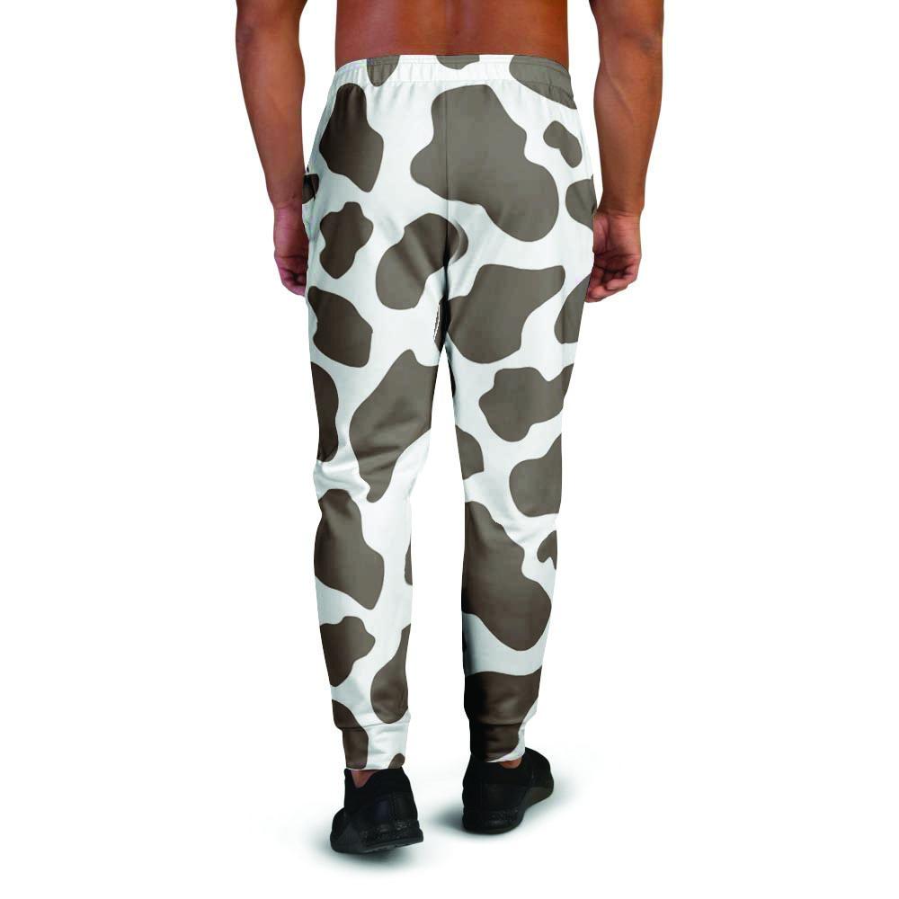 Brown And White Cow Print Men's Joggers-grizzshop