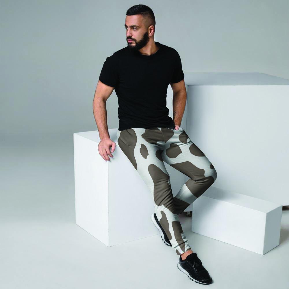 Brown And White Cow Print Men's Joggers-grizzshop