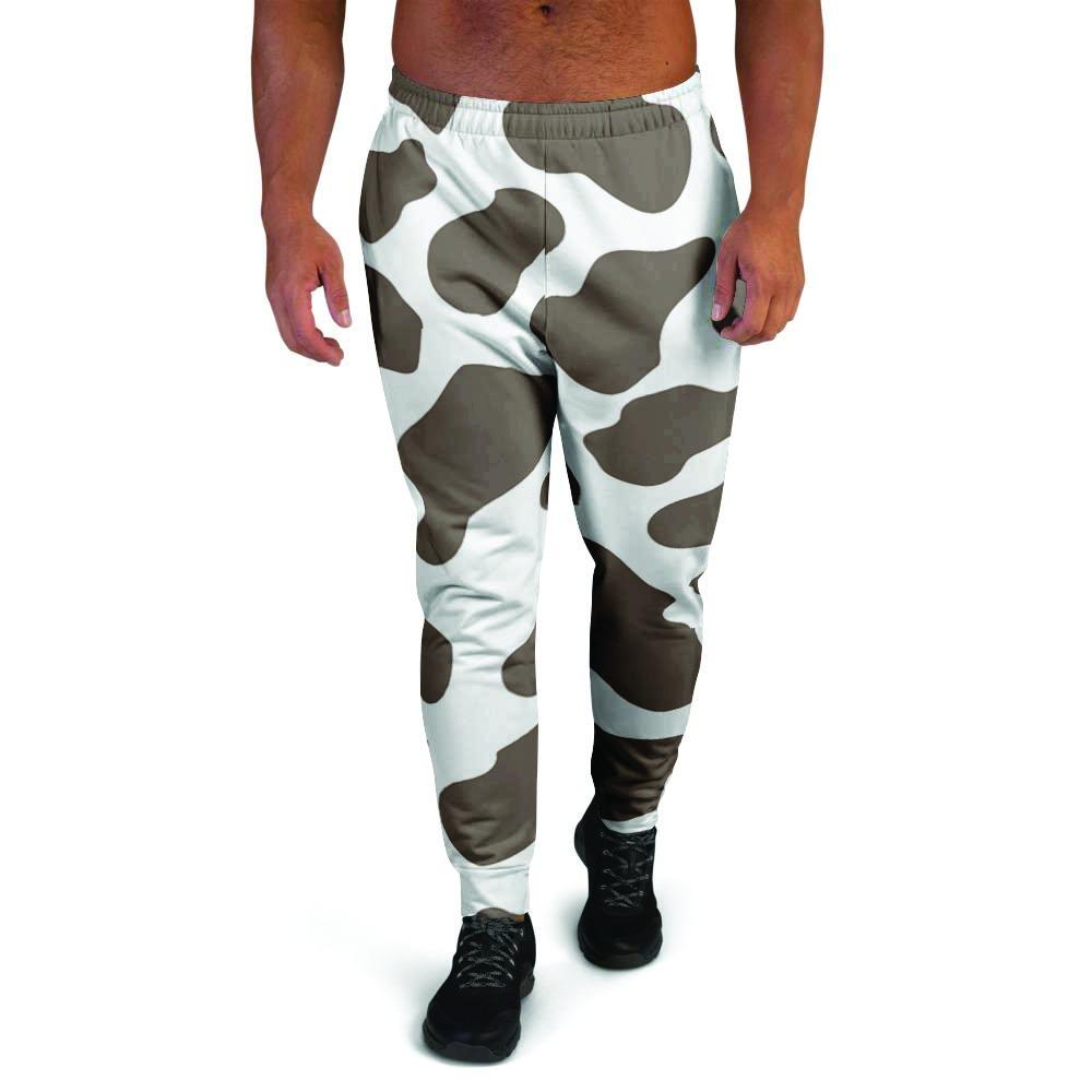 Brown And White Cow Print Men's Joggers-grizzshop