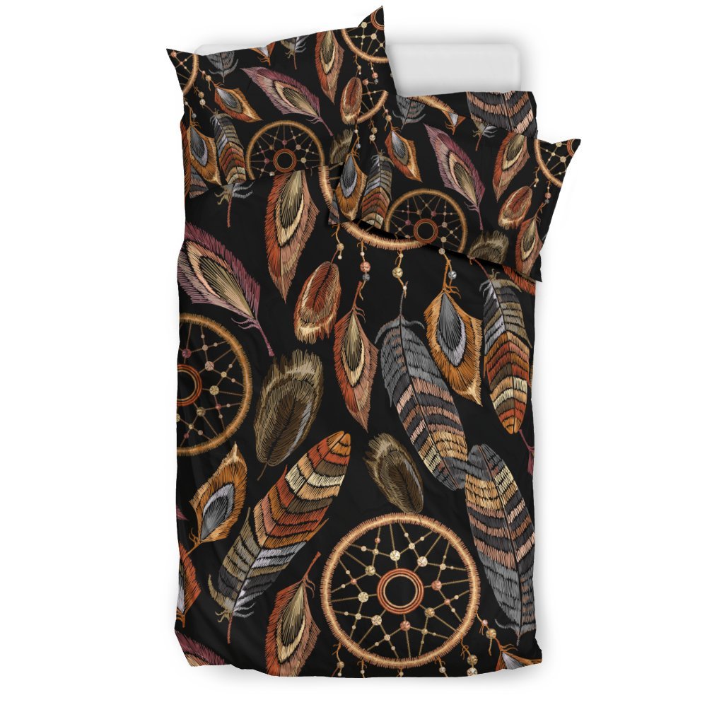 Brown Boho Peacock Dream Catcher Feather Duvet Cover Bedding Set-grizzshop