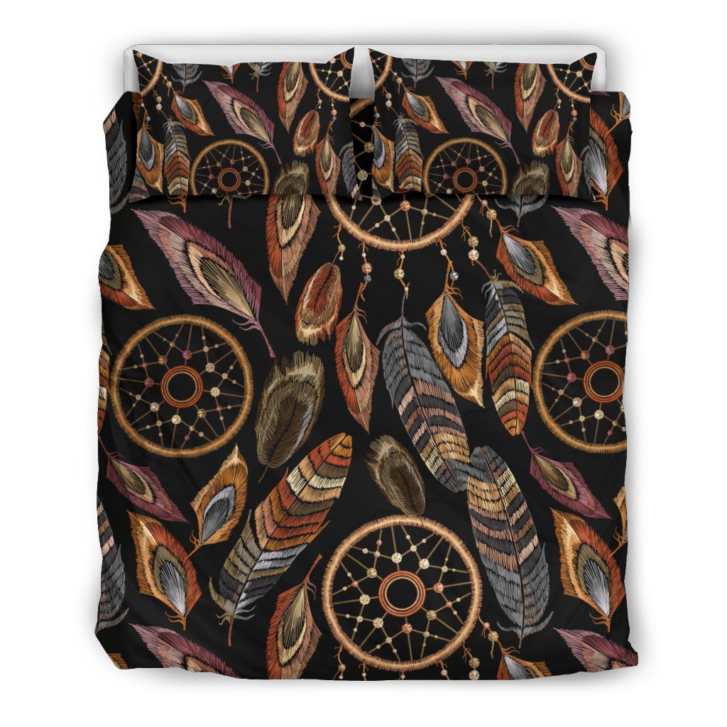 Brown Boho Peacock Dream Catcher Feather Duvet Cover Bedding Set-grizzshop