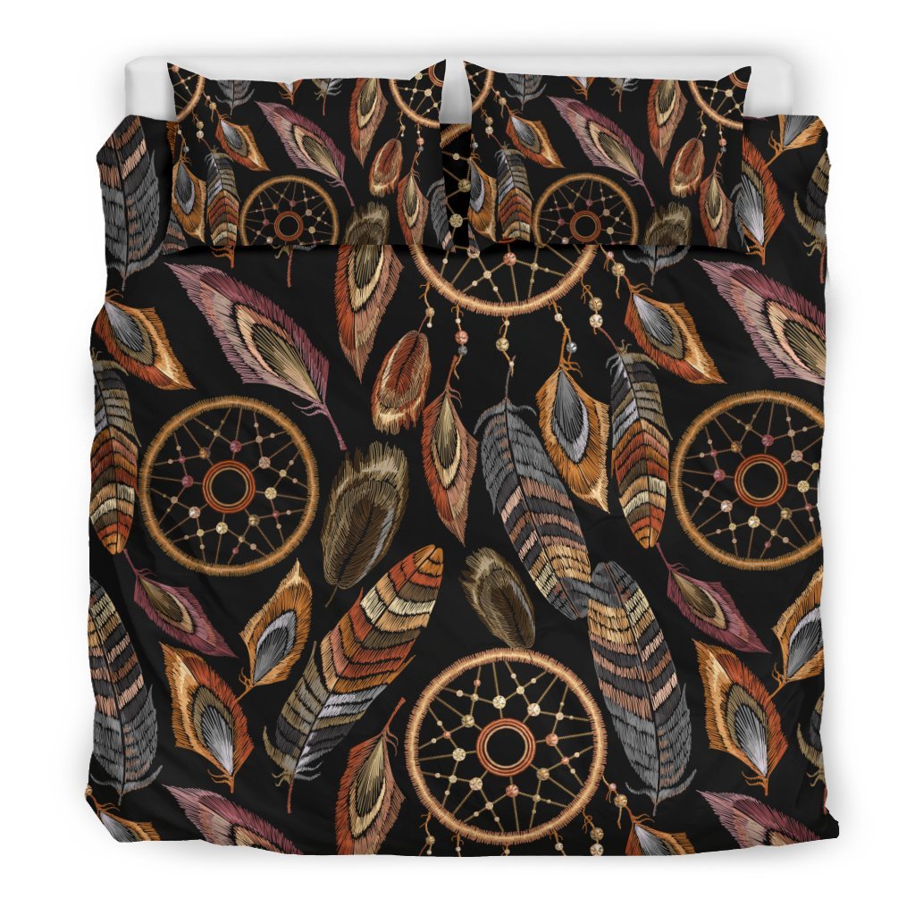 Brown Boho Peacock Dream Catcher Feather Duvet Cover Bedding Set-grizzshop