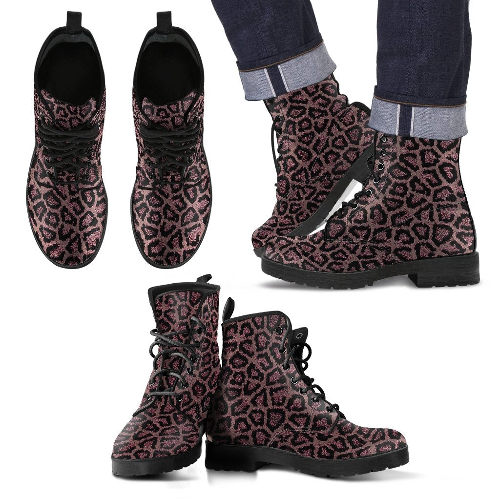 Brown Cheetah Leopard Pattern Print Men Women Leather Boots-grizzshop