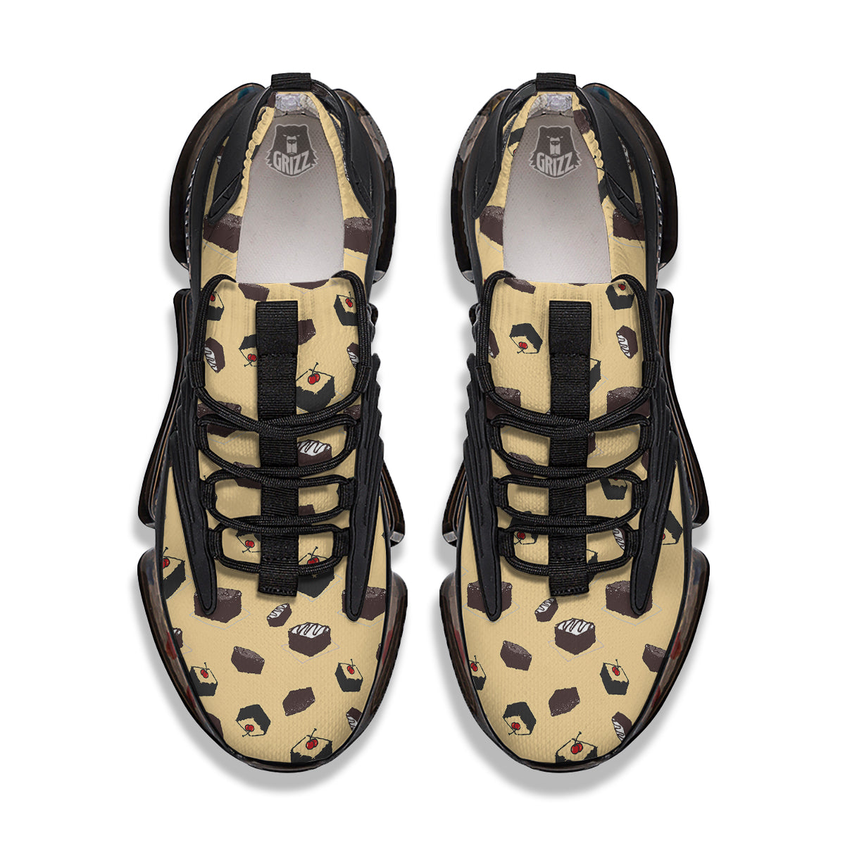 Brownie Beige Print Pattern Black Gym Shoes-grizzshop