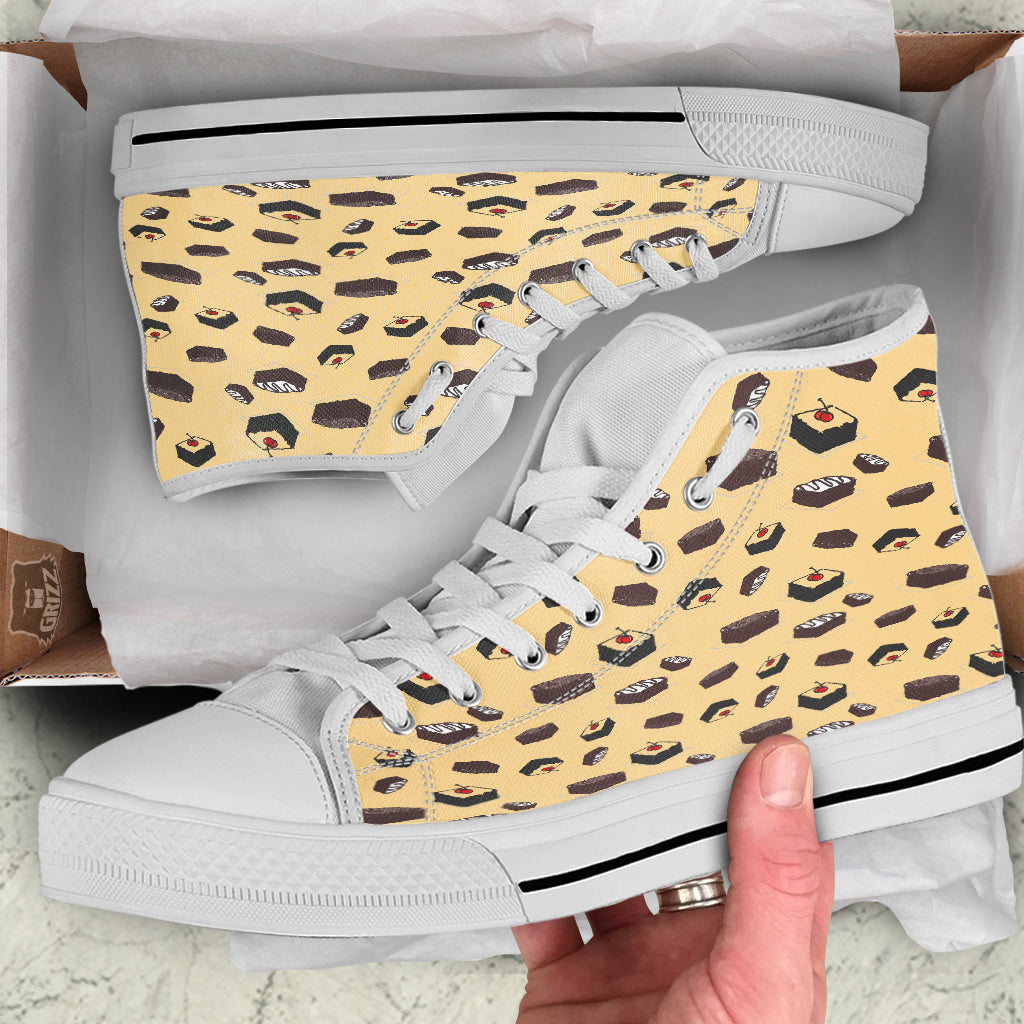 Brownie Beige Print Pattern White High Top Shoes-grizzshop