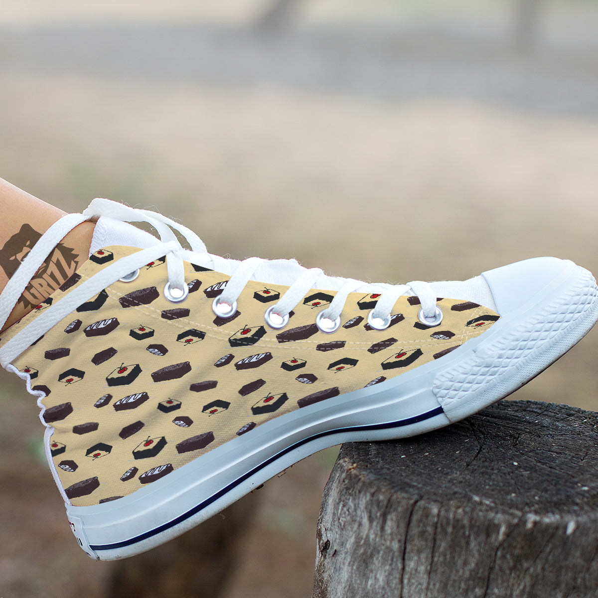 Brownie Beige Print Pattern White High Top Shoes-grizzshop