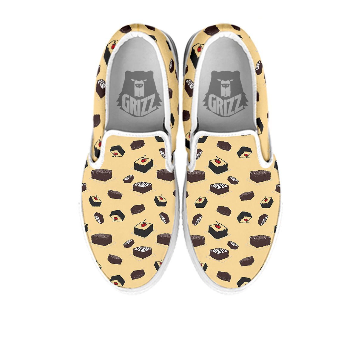 Brownie Beige Print Pattern White Slip On Shoes-grizzshop