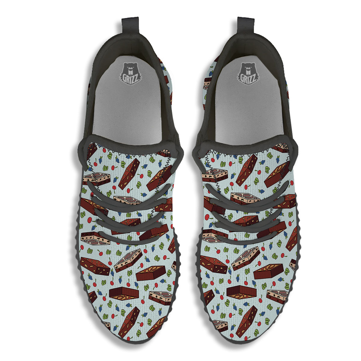 Brownie Brown Print Pattern Black Walking Shoes-grizzshop