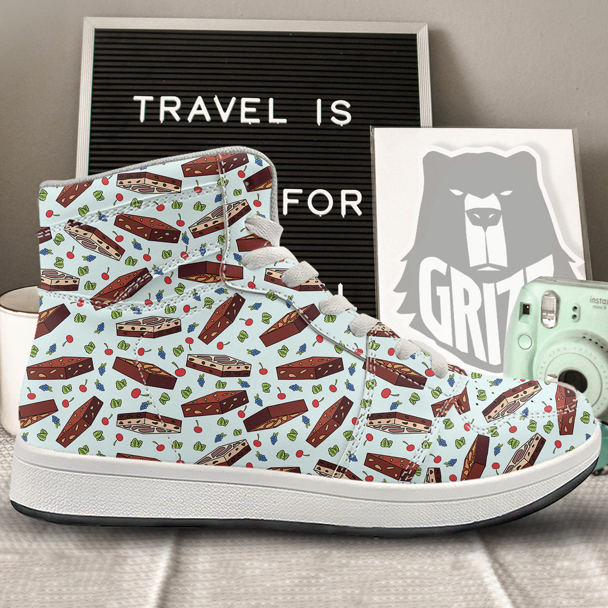 Brownie Brown Print Pattern High Top Sneakers-grizzshop