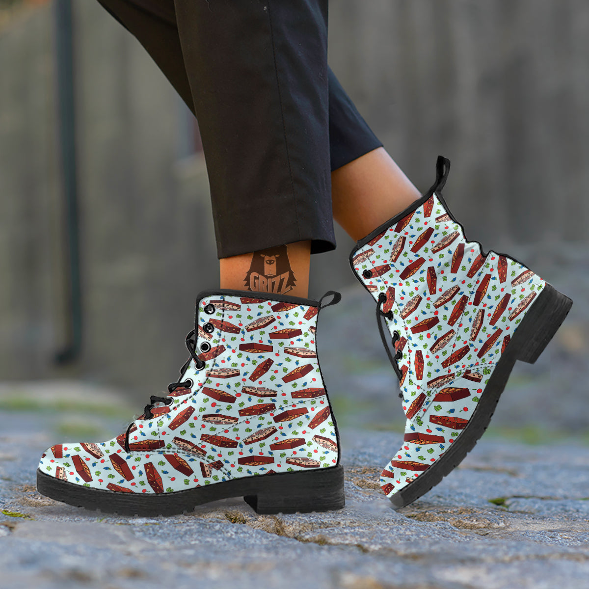 Brownie Brown Print Pattern Leather Boots-grizzshop