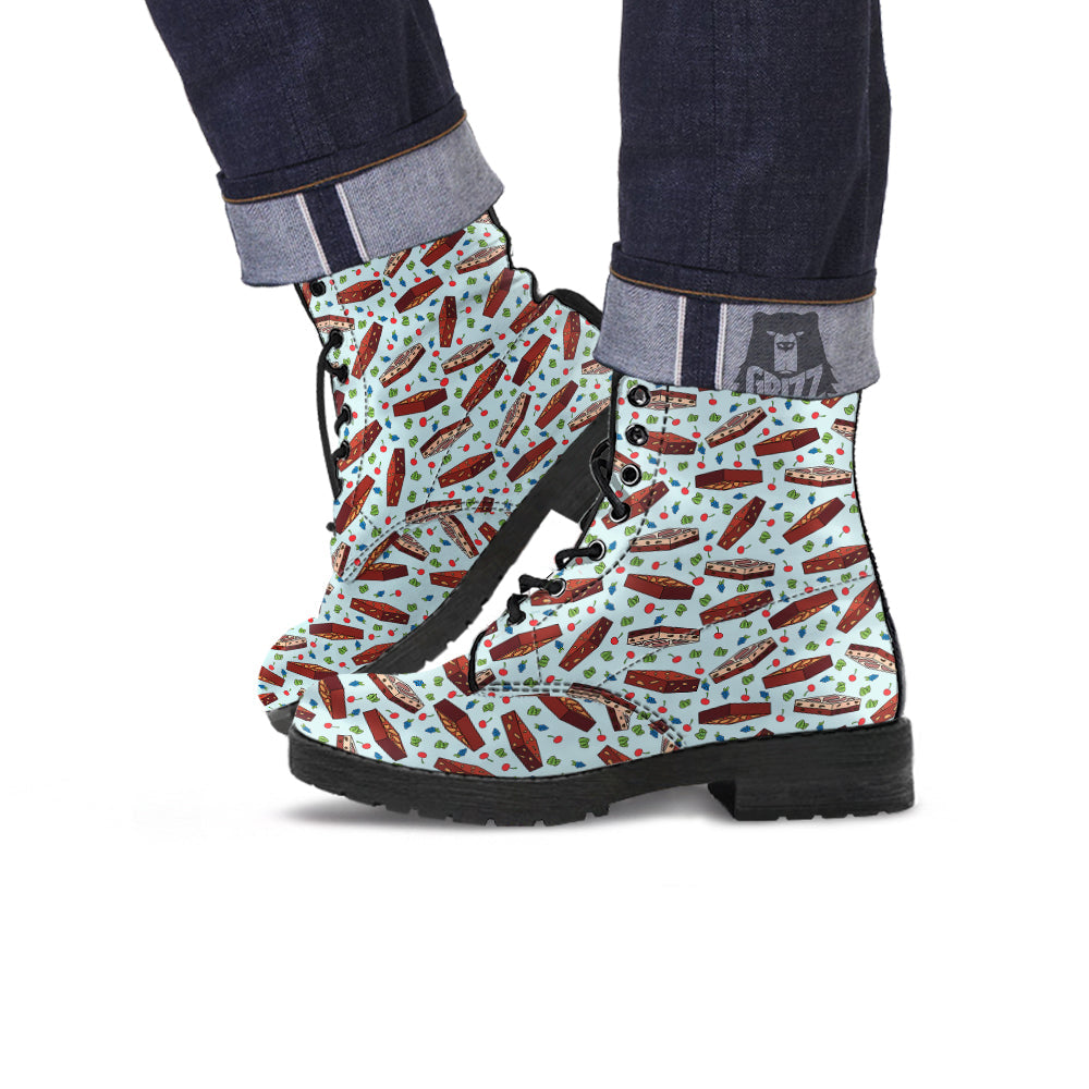 Brownie Brown Print Pattern Leather Boots-grizzshop