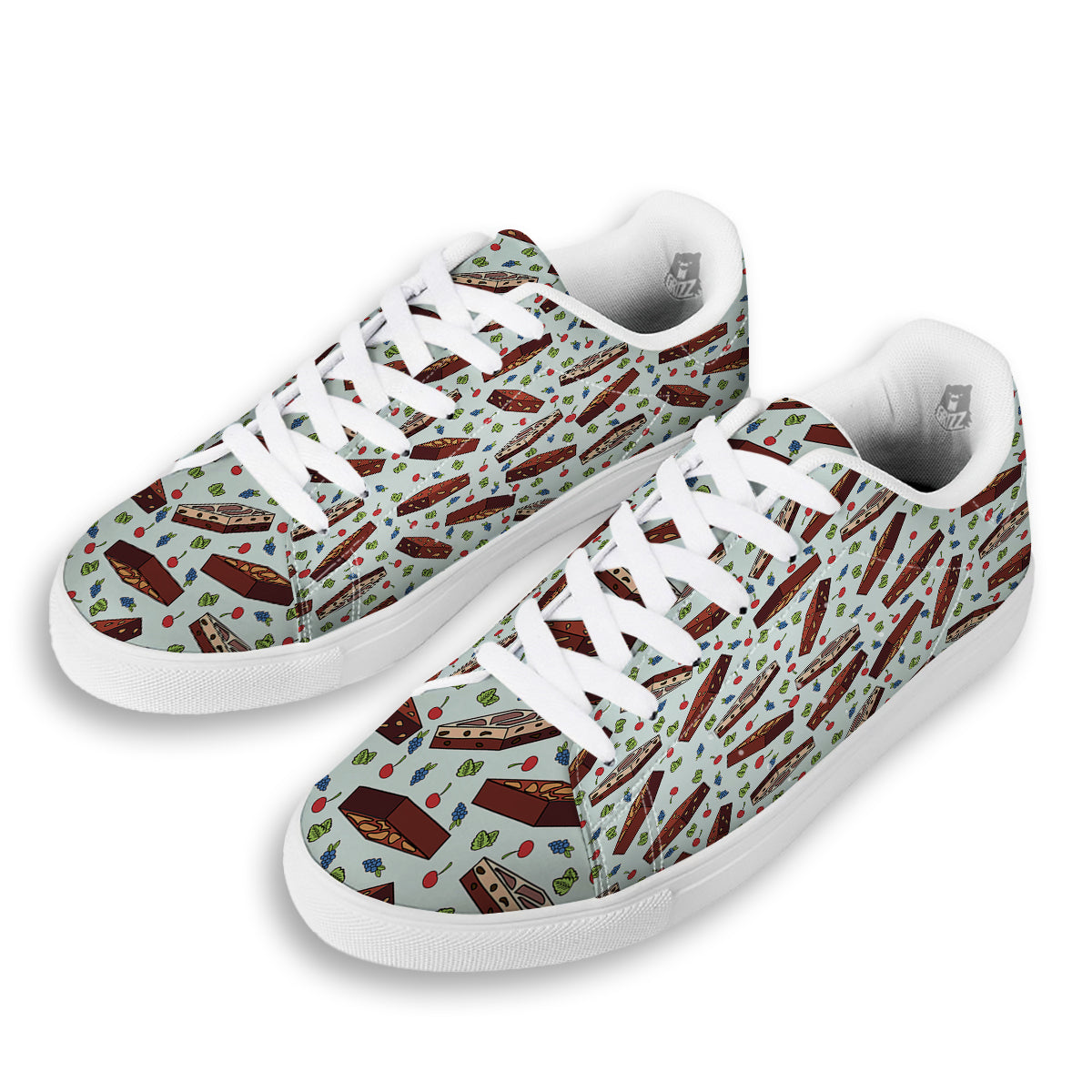 Brownie Brown Print Pattern White Low Top Sneakers-grizzshop