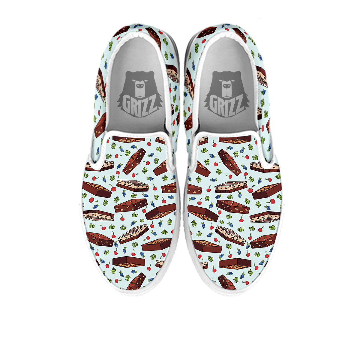 Brownie Brown Print Pattern White Slip On Shoes-grizzshop