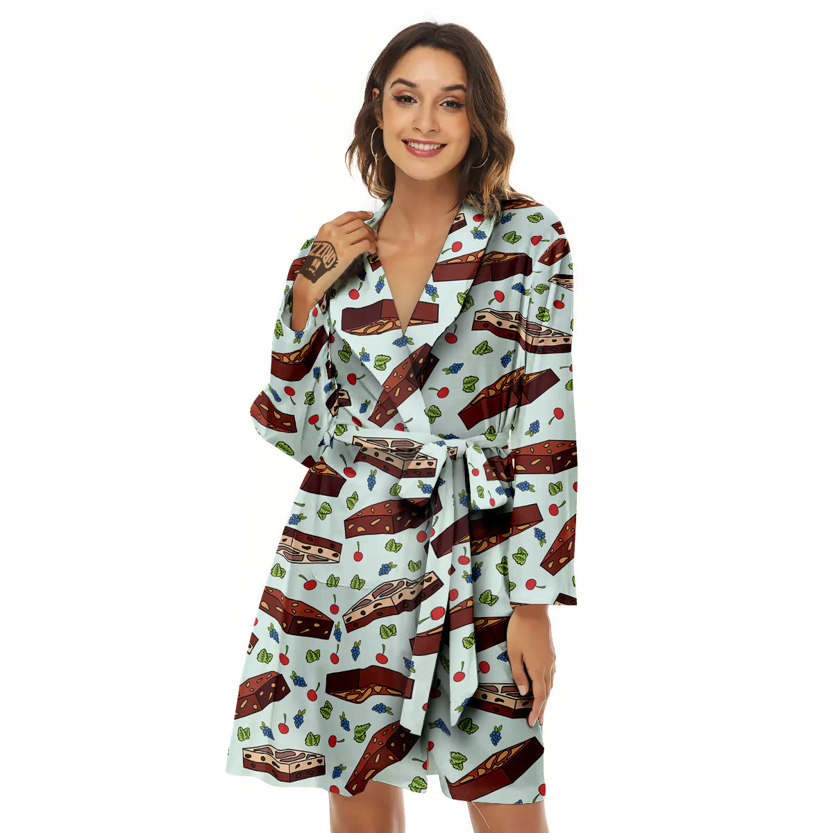 Brownie Brown Print Pattern Women's Robe-grizzshop